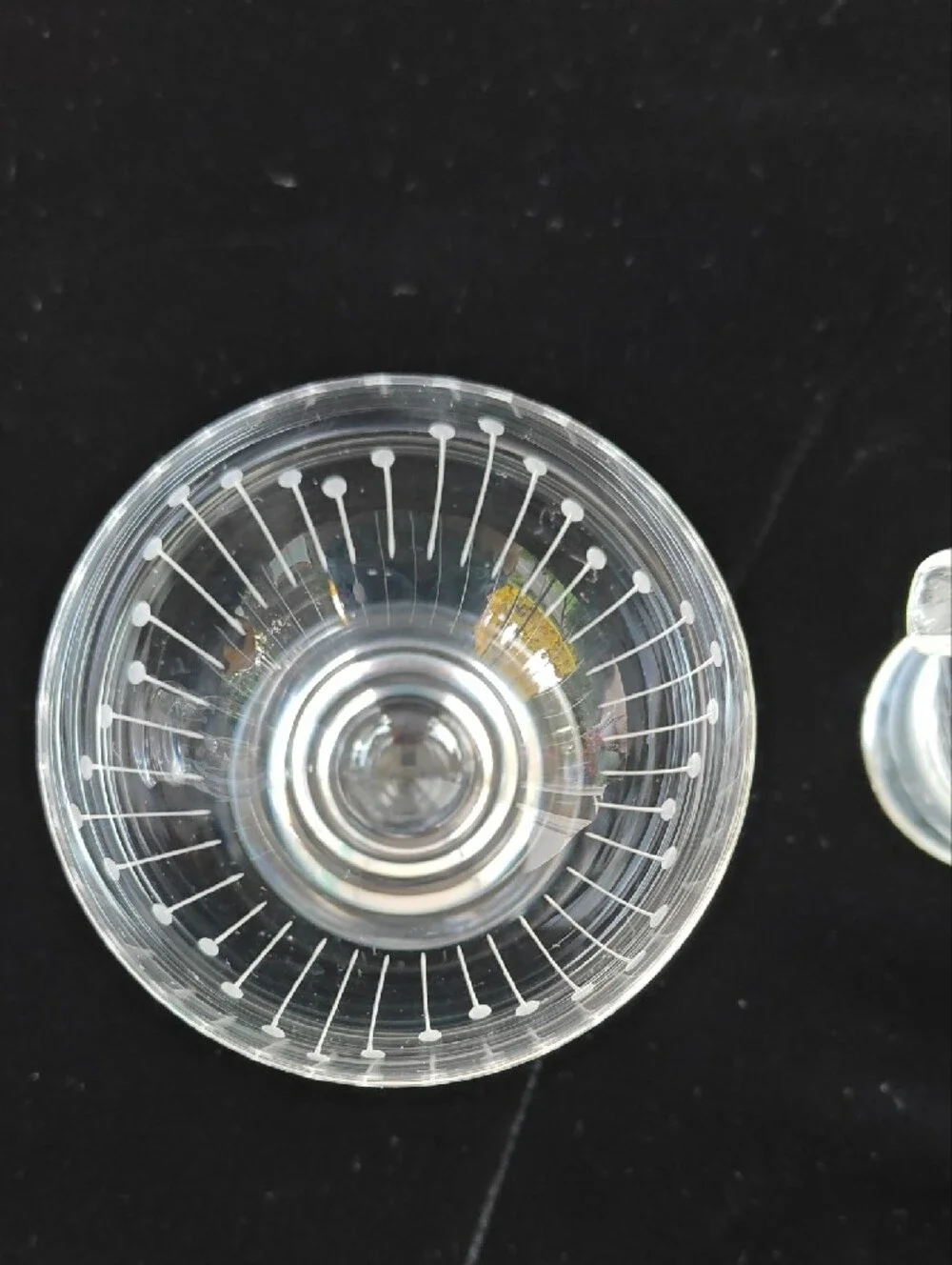 Clear Glass Creamer and Sugar Set with Etched Line And Dot Pattern